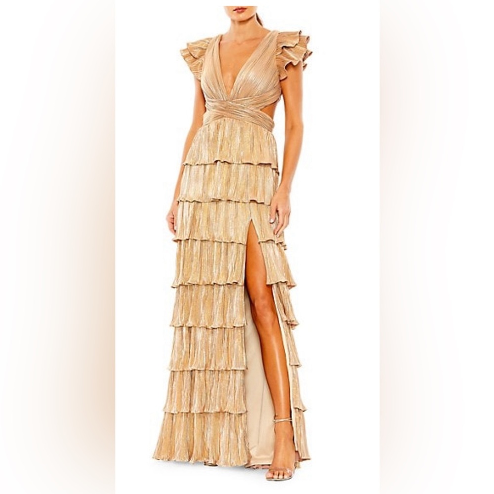 Mac Duggal Gold Ruffle Dress